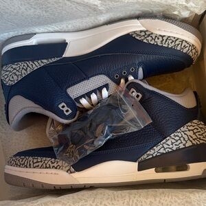 Jordan Retro 3 in Navy, Grey and White with Elephant Print